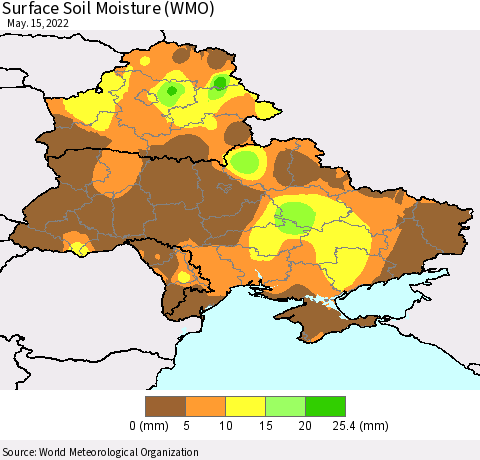 Ukraine, Moldova and Belarus Surface Soil Moisture (WMO) Thematic Map For 5/11/2022 - 5/15/2022