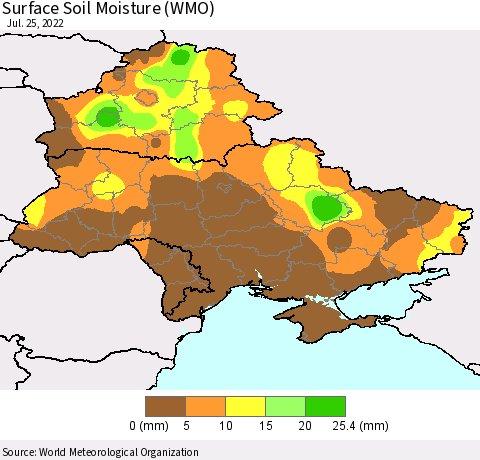 Ukraine, Moldova and Belarus Surface Soil Moisture (WMO) Thematic Map For 7/21/2022 - 7/25/2022