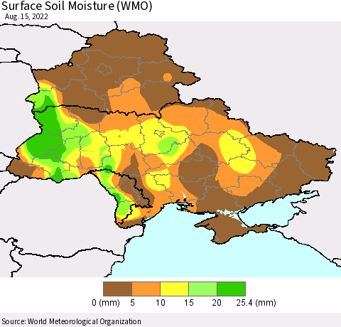 Ukraine, Moldova and Belarus Surface Soil Moisture (WMO) Thematic Map For 8/11/2022 - 8/15/2022