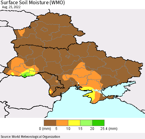 Ukraine, Moldova and Belarus Surface Soil Moisture (WMO) Thematic Map For 8/21/2022 - 8/25/2022