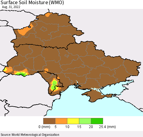 Ukraine, Moldova and Belarus Surface Soil Moisture (WMO) Thematic Map For 8/26/2022 - 8/31/2022