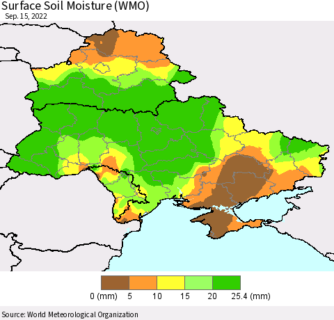 Ukraine, Moldova and Belarus Surface Soil Moisture (WMO) Thematic Map For 9/11/2022 - 9/15/2022