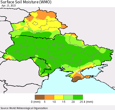 Ukraine, Moldova and Belarus Surface Soil Moisture (WMO) Thematic Map For 4/11/2023 - 4/15/2023