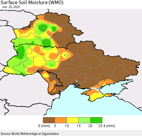 Ukraine, Moldova and Belarus Surface Soil Moisture (WMO) Thematic Map For 6/16/2023 - 6/20/2023