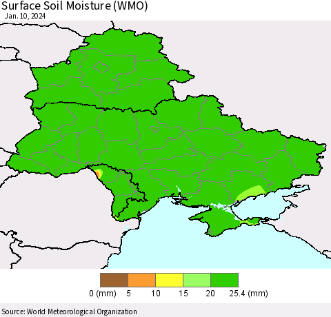 Ukraine, Moldova and Belarus Surface Soil Moisture (WMO) Thematic Map For 1/6/2024 - 1/10/2024