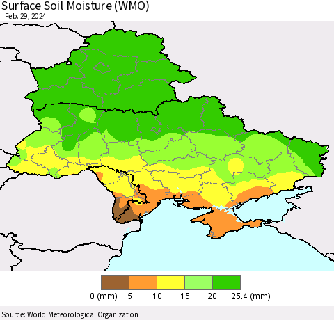 Ukraine, Moldova and Belarus Surface Soil Moisture (WMO) Thematic Map For 2/26/2024 - 2/29/2024