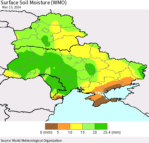 Ukraine, Moldova and Belarus Surface Soil Moisture (WMO) Thematic Map For 3/11/2024 - 3/15/2024