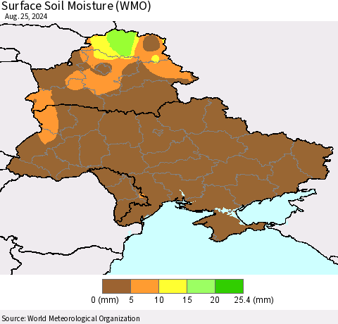 Ukraine, Moldova and Belarus Surface Soil Moisture (WMO) Thematic Map For 8/21/2024 - 8/25/2024