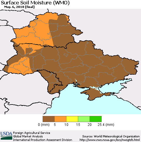Ukraine, Moldova and Belarus Surface Soil Moisture (WMO) Thematic Map For 4/30/2018 - 5/6/2018