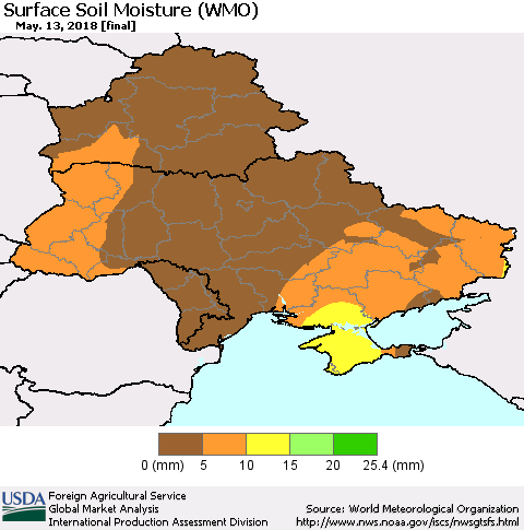 Ukraine, Moldova and Belarus Surface Soil Moisture (WMO) Thematic Map For 5/7/2018 - 5/13/2018