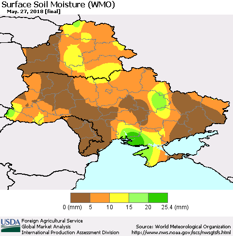 Ukraine, Moldova and Belarus Surface Soil Moisture (WMO) Thematic Map For 5/21/2018 - 5/27/2018