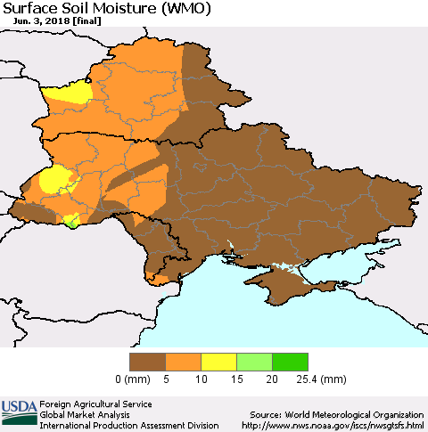 Ukraine, Moldova and Belarus Surface Soil Moisture (WMO) Thematic Map For 5/28/2018 - 6/3/2018