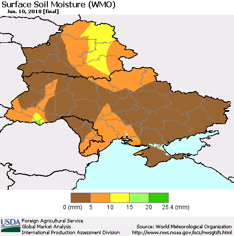 Ukraine, Moldova and Belarus Surface Soil Moisture (WMO) Thematic Map For 6/4/2018 - 6/10/2018