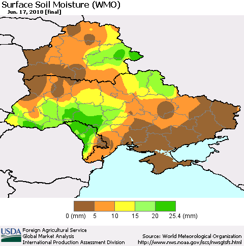Ukraine, Moldova and Belarus Surface Soil Moisture (WMO) Thematic Map For 6/11/2018 - 6/17/2018