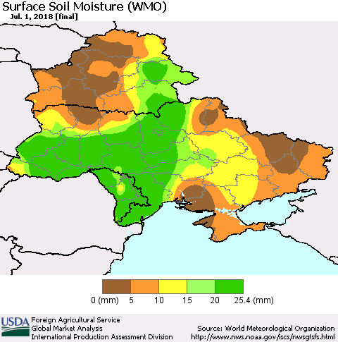 Ukraine, Moldova and Belarus Surface Soil Moisture (WMO) Thematic Map For 6/25/2018 - 7/1/2018