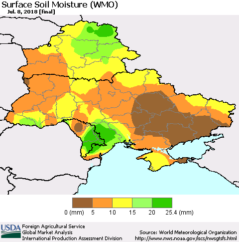 Ukraine, Moldova and Belarus Surface Soil Moisture (WMO) Thematic Map For 7/2/2018 - 7/8/2018