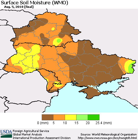 Ukraine, Moldova and Belarus Surface Soil Moisture (WMO) Thematic Map For 7/30/2018 - 8/5/2018
