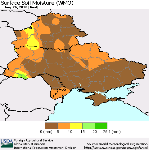 Ukraine, Moldova and Belarus Surface Soil Moisture (WMO) Thematic Map For 8/20/2018 - 8/26/2018