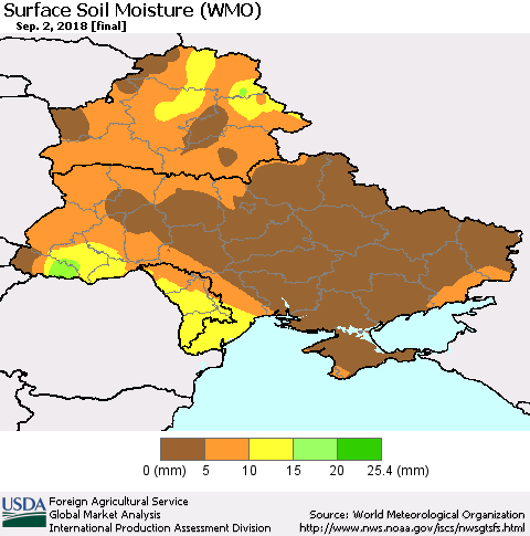 Ukraine, Moldova and Belarus Surface Soil Moisture (WMO) Thematic Map For 8/27/2018 - 9/2/2018
