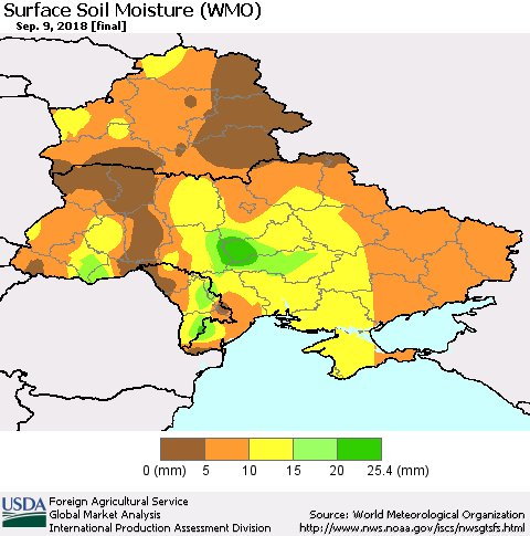 Ukraine, Moldova and Belarus Surface Soil Moisture (WMO) Thematic Map For 9/3/2018 - 9/9/2018