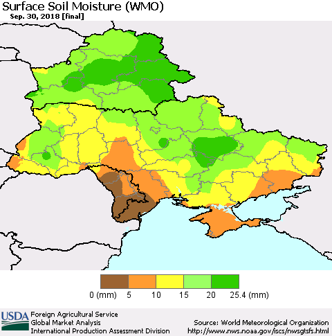 Ukraine, Moldova and Belarus Surface Soil Moisture (WMO) Thematic Map For 9/24/2018 - 9/30/2018