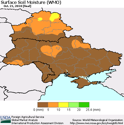Ukraine, Moldova and Belarus Surface Soil Moisture (WMO) Thematic Map For 10/15/2018 - 10/21/2018