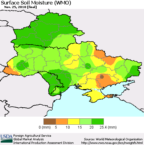 Ukraine, Moldova and Belarus Surface Soil Moisture (WMO) Thematic Map For 11/19/2018 - 11/25/2018