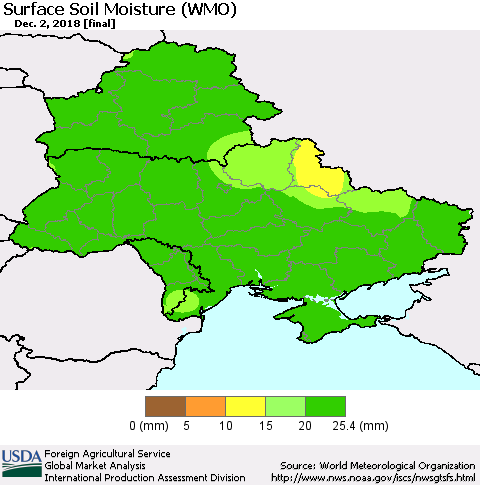 Ukraine, Moldova and Belarus Surface Soil Moisture (WMO) Thematic Map For 11/26/2018 - 12/2/2018