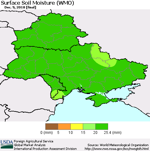 Ukraine, Moldova and Belarus Surface Soil Moisture (WMO) Thematic Map For 12/3/2018 - 12/9/2018