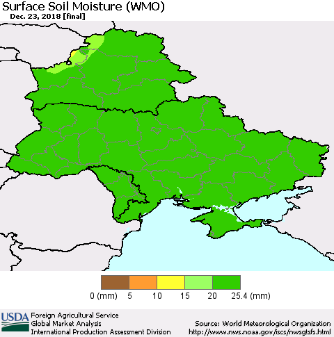 Ukraine, Moldova and Belarus Surface Soil Moisture (WMO) Thematic Map For 12/17/2018 - 12/23/2018
