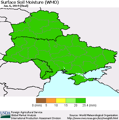 Ukraine, Moldova and Belarus Surface Soil Moisture (WMO) Thematic Map For 12/31/2018 - 1/6/2019