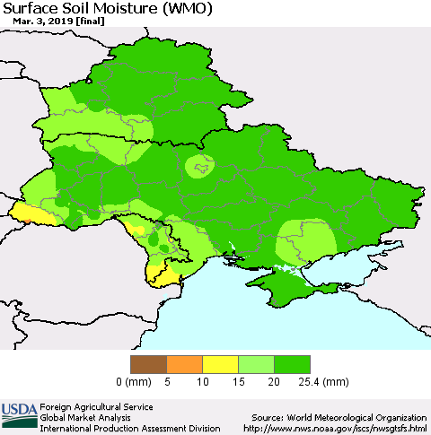 Ukraine, Moldova and Belarus Surface Soil Moisture (WMO) Thematic Map For 2/25/2019 - 3/3/2019