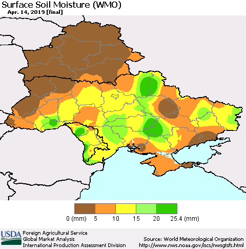 Ukraine, Moldova and Belarus Surface Soil Moisture (WMO) Thematic Map For 4/8/2019 - 4/14/2019