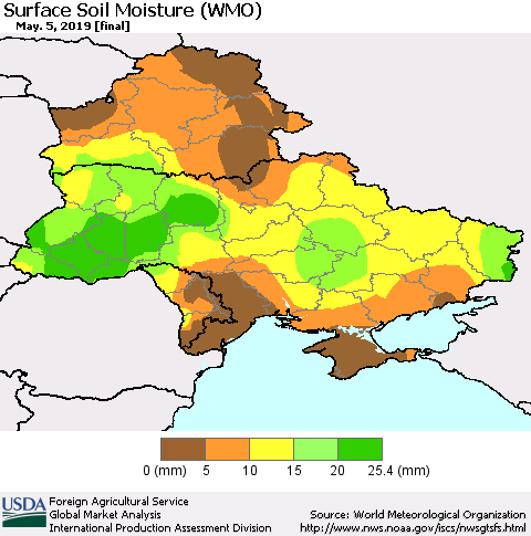 Ukraine, Moldova and Belarus Surface Soil Moisture (WMO) Thematic Map For 4/29/2019 - 5/5/2019