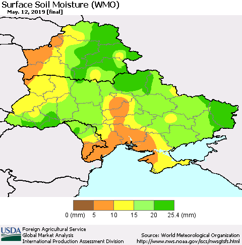 Ukraine, Moldova and Belarus Surface Soil Moisture (WMO) Thematic Map For 5/6/2019 - 5/12/2019