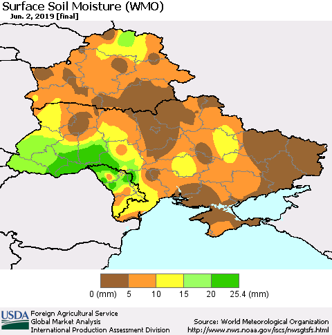 Ukraine, Moldova and Belarus Surface Soil Moisture (WMO) Thematic Map For 5/27/2019 - 6/2/2019