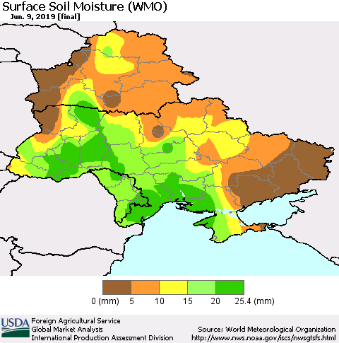 Ukraine, Moldova and Belarus Surface Soil Moisture (WMO) Thematic Map For 6/3/2019 - 6/9/2019