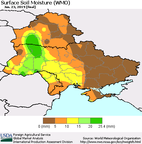 Ukraine, Moldova and Belarus Surface Soil Moisture (WMO) Thematic Map For 6/17/2019 - 6/23/2019