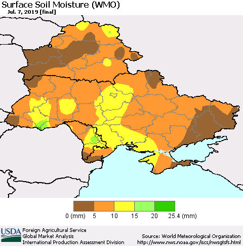 Ukraine, Moldova and Belarus Surface Soil Moisture (WMO) Thematic Map For 7/1/2019 - 7/7/2019