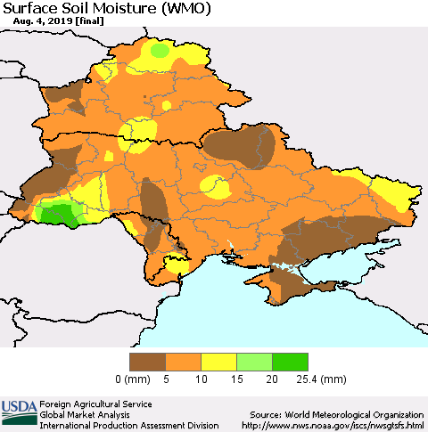 Ukraine, Moldova and Belarus Surface Soil Moisture (WMO) Thematic Map For 7/29/2019 - 8/4/2019