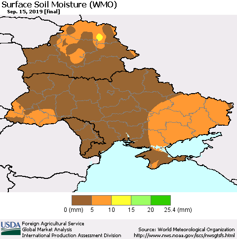 Ukraine, Moldova and Belarus Surface Soil Moisture (WMO) Thematic Map For 9/9/2019 - 9/15/2019