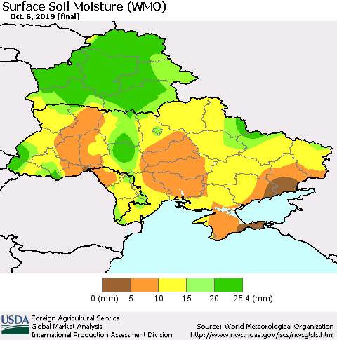 Ukraine, Moldova and Belarus Surface Soil Moisture (WMO) Thematic Map For 9/30/2019 - 10/6/2019