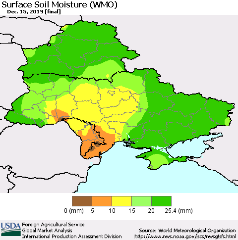 Ukraine, Moldova and Belarus Surface Soil Moisture (WMO) Thematic Map For 12/9/2019 - 12/15/2019