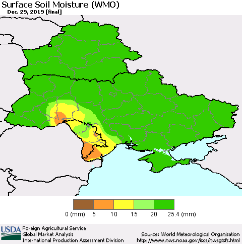 Ukraine, Moldova and Belarus Surface Soil Moisture (WMO) Thematic Map For 12/23/2019 - 12/29/2019