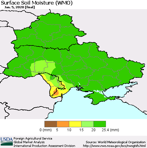 Ukraine, Moldova and Belarus Surface Soil Moisture (WMO) Thematic Map For 12/30/2019 - 1/5/2020