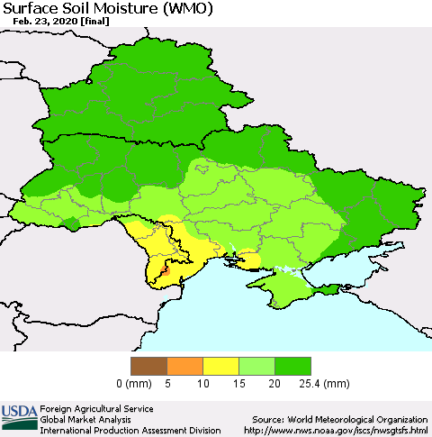 Ukraine, Moldova and Belarus Surface Soil Moisture (WMO) Thematic Map For 2/17/2020 - 2/23/2020