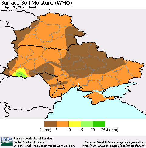 Ukraine, Moldova and Belarus Surface Soil Moisture (WMO) Thematic Map For 4/20/2020 - 4/26/2020