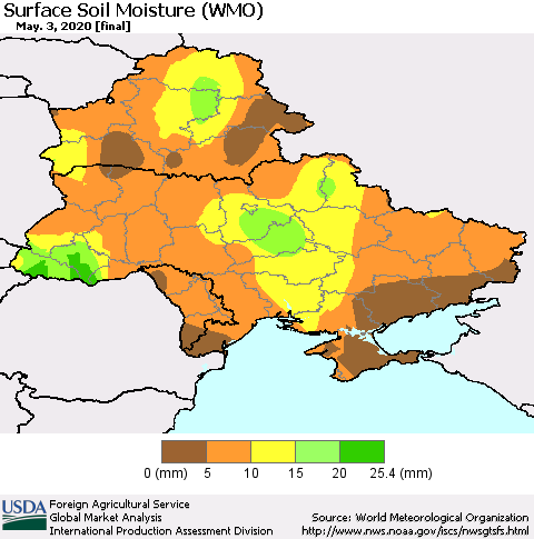 Ukraine, Moldova and Belarus Surface Soil Moisture (WMO) Thematic Map For 4/27/2020 - 5/3/2020