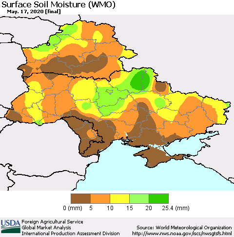 Ukraine, Moldova and Belarus Surface Soil Moisture (WMO) Thematic Map For 5/11/2020 - 5/17/2020