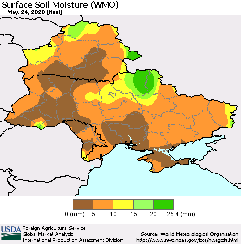 Ukraine, Moldova and Belarus Surface Soil Moisture (WMO) Thematic Map For 5/18/2020 - 5/24/2020